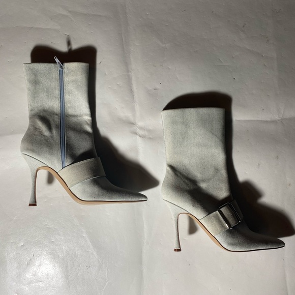 NEW-Size 9.5M Womens Steve Madden Zip Up Calf High Boots Stiletto Heel Blue Jean - Picture 1 of 11